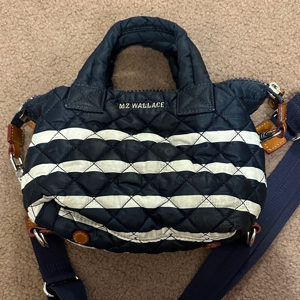 MZ Wallace Metro Tote Navy Blue White Mini/ Small Charter Stripe bag